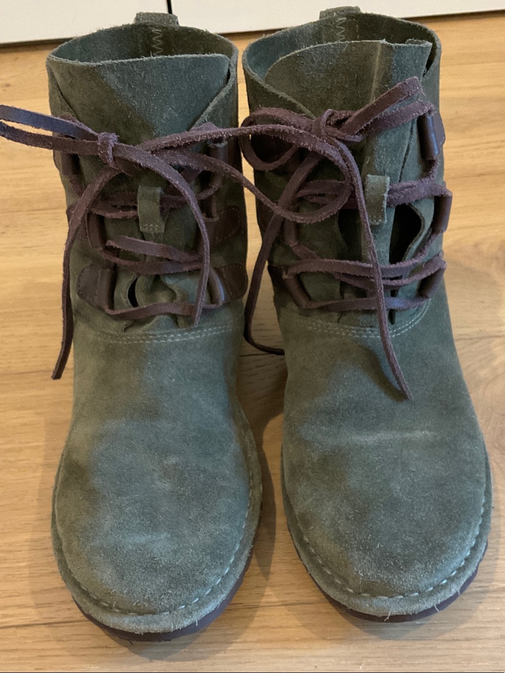 UGG Olive Green Suede Lace-Up Ankle Boots